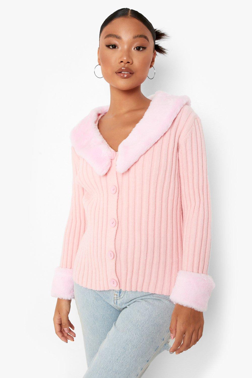 Cardigan with 2025 faux fur collar